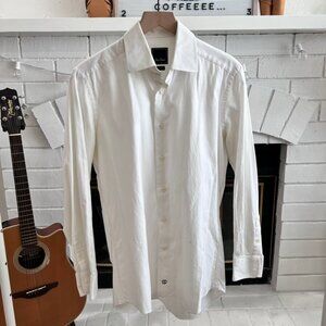 David Donahue Trim White Long Sleeve Dress Shirts Button Ups